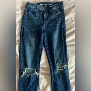 American Eagle Outfitters Blue Skinny Jeans with Distressed Knees